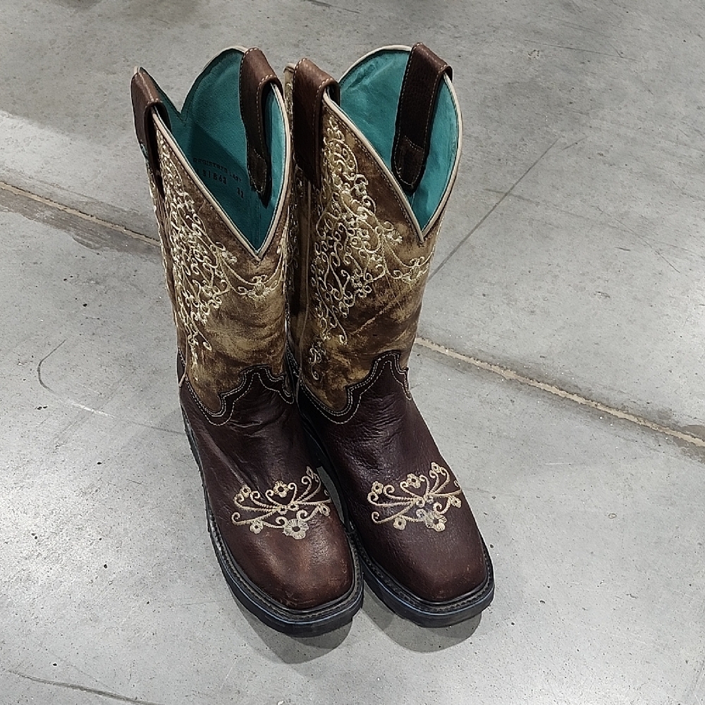 Embroidered Brown and Tan Combat Boots
